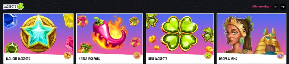 Lunubet Jackpot-Kategorien einschließlich täglicher und heißer Jackpot-Spiele